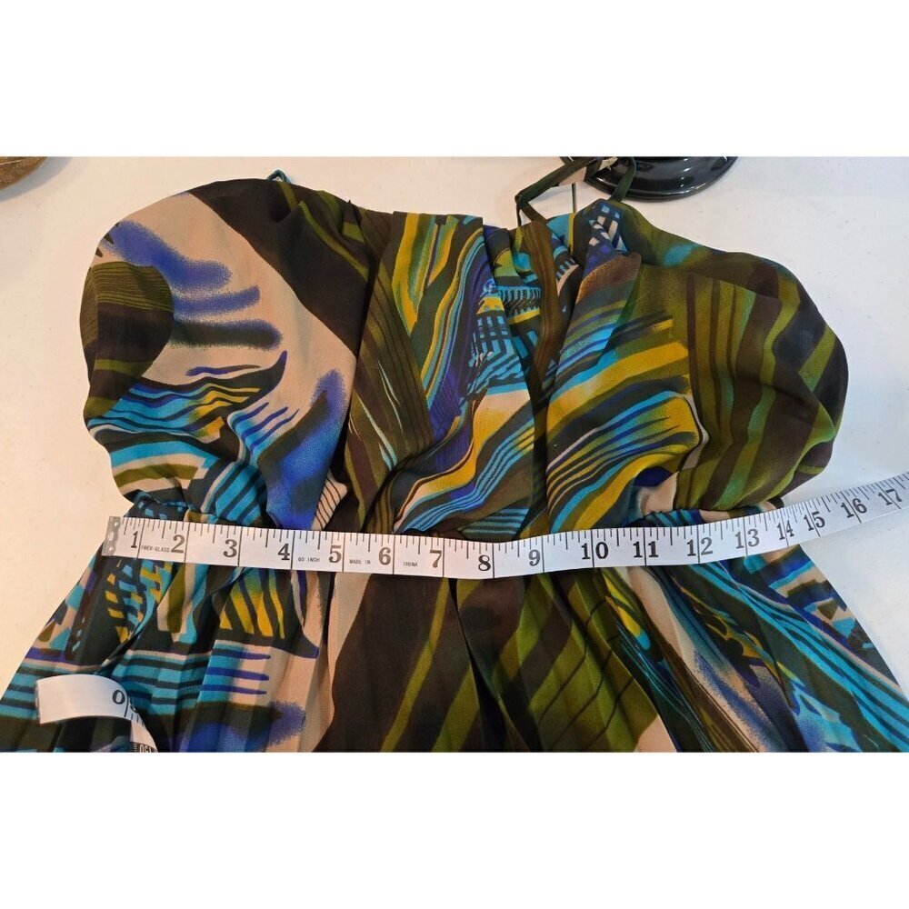 Robbie Bee Maxi Sun Dress Spaghetti Straps Sz 12 Green Blue Tropical Party - Picture 14 of 15